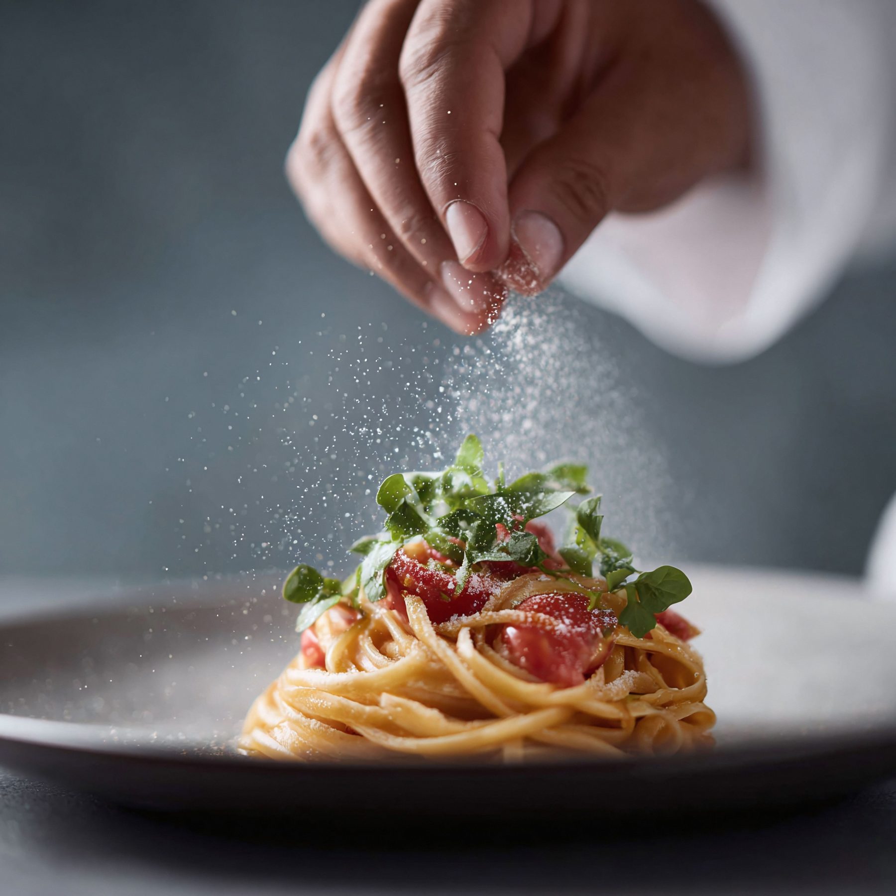 Chef finishing a plate of pasta at SOLO