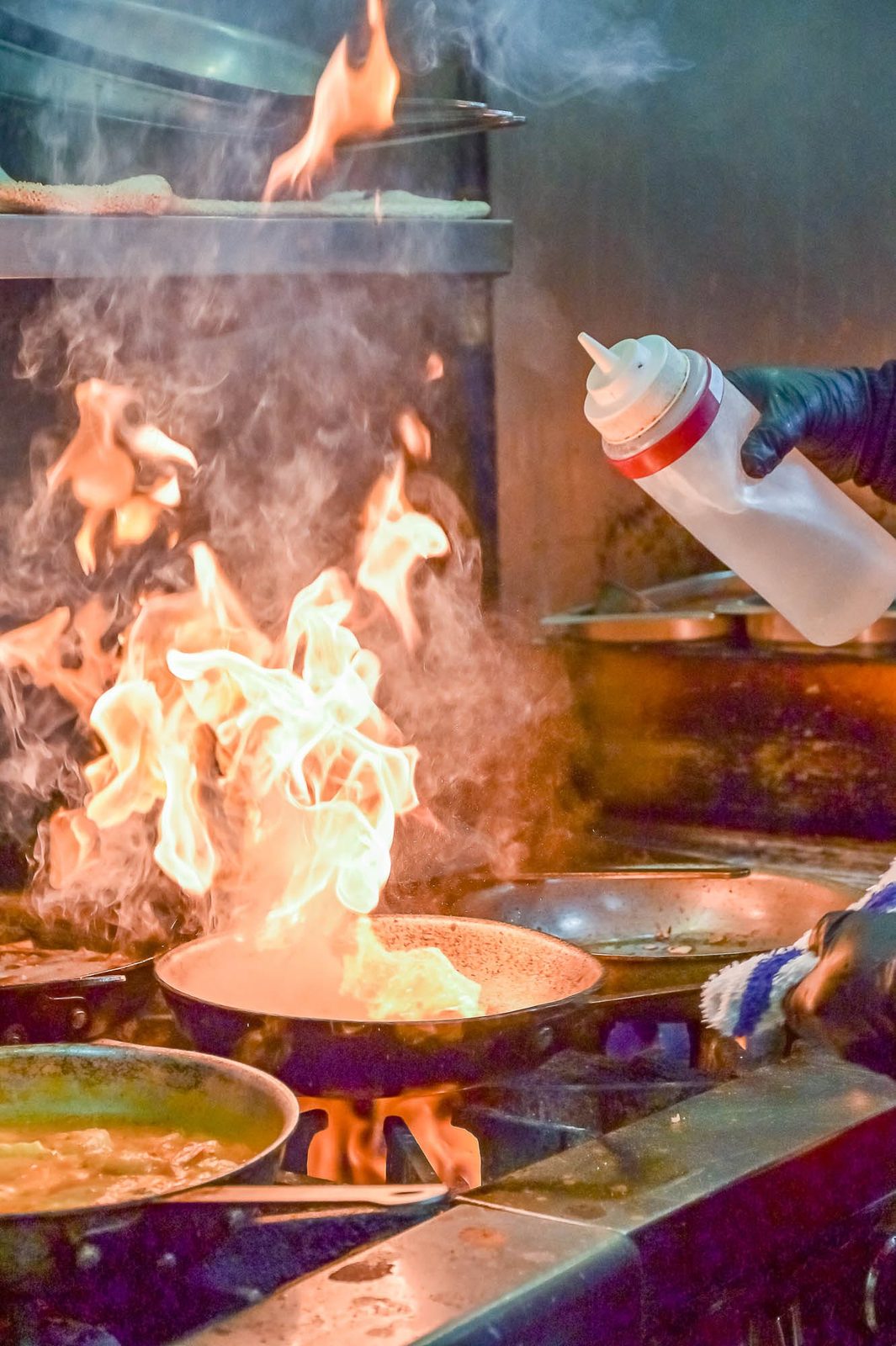 Pasta flambéed at the SOLO kitchen line