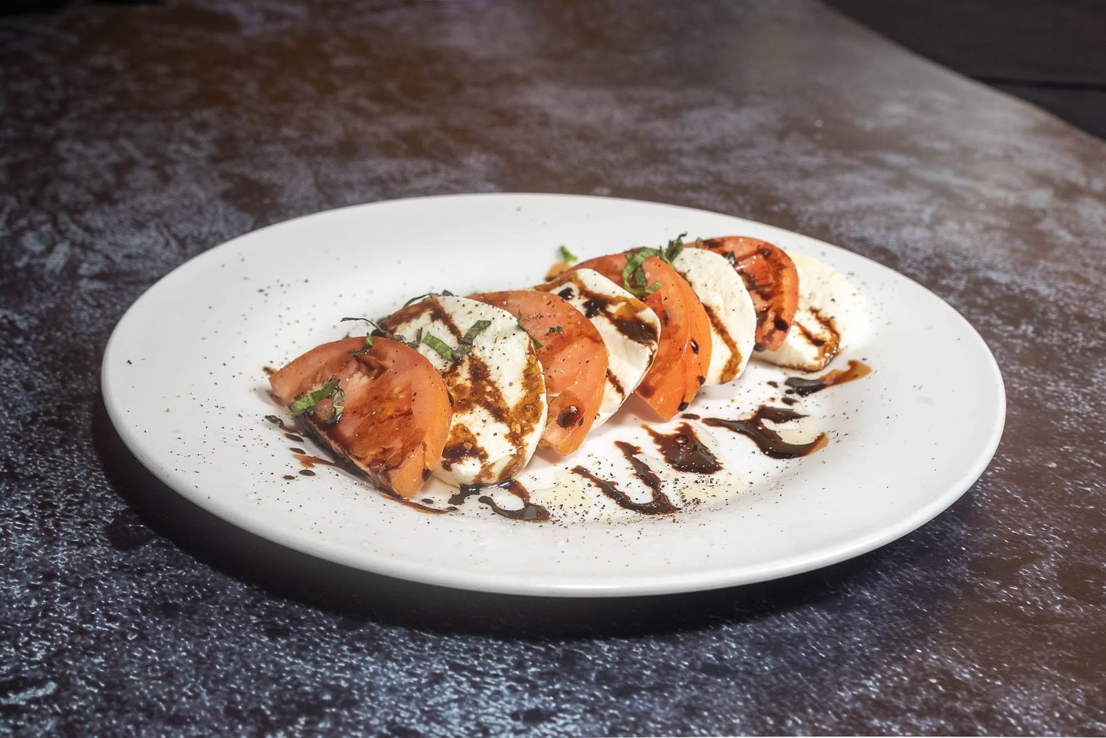 Caprese with fresh mozzarella, tomato, and balsamic